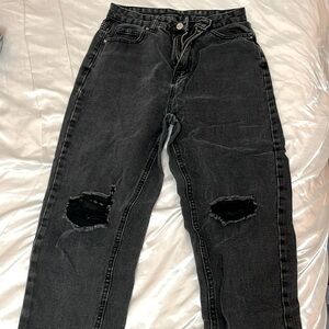 Black semi ripped mom jeans